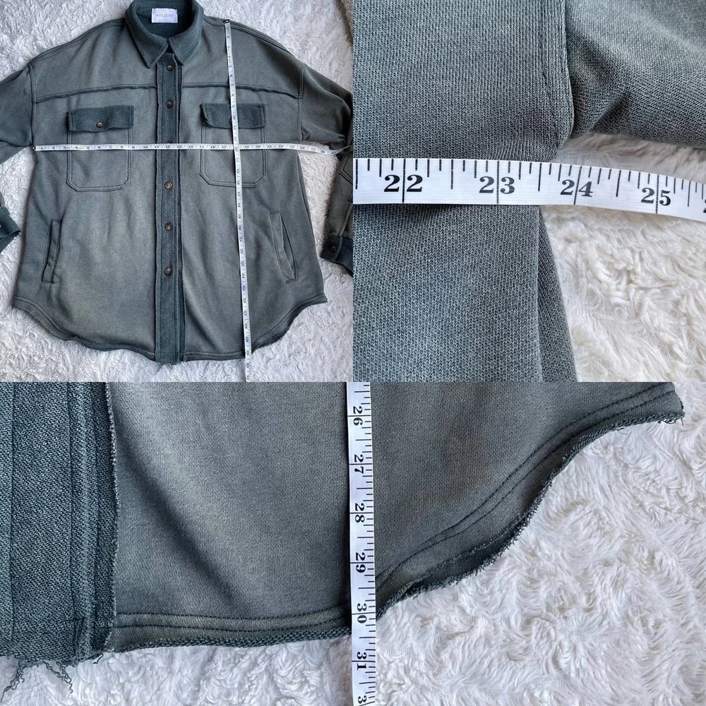 Pol French terry oversized shacket jacket green button front vintage wash faded - Picture 5 of 16